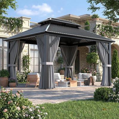 Stylish 10' x 12' Dark Gray Aluminum Outdoor Gazebo – Perfect for Any Patio or Garden