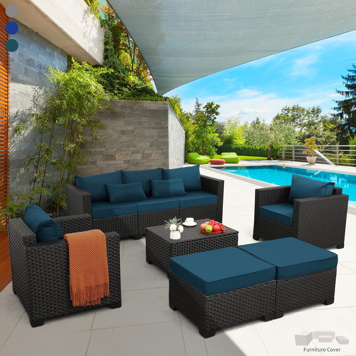 Luxurious 7-Piece Outdoor Patio Furniture Set with 45-Inch Propane Fire Pit Table - 60000 BTU, Light Grey Sofa & Chairs, Anti-Slip Cushions, Waterproof Covers