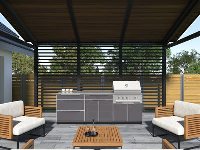 Newage Products 3-Piece Outdoor Kitchen Aluminum Cabinet Set with Bar, Grill, and Sink