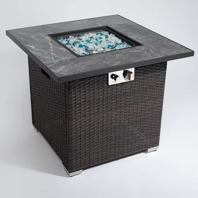 Stylish Espresso Square PE Rattan Propane Gas Outdoor Fire Pit - 29.92" x 29.92" for Cozy Evenings