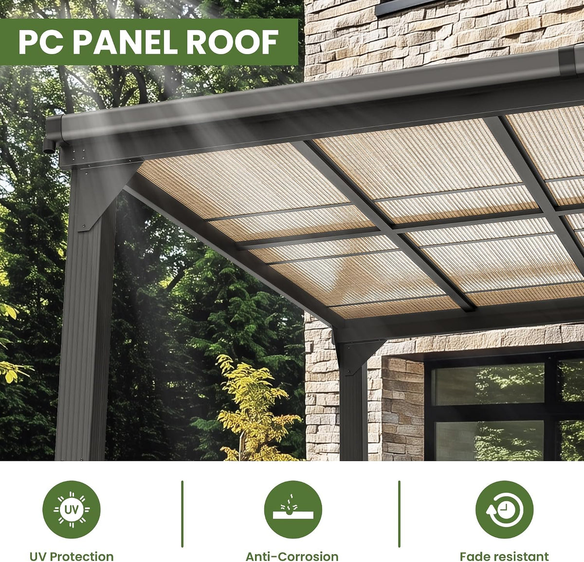 10x12 FT Aluminum Frame Pergola with Thickened Pillars and Enlarged Base, UV Resistant Outdoor Hardtop Lean-to Gazebo