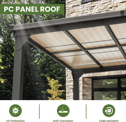 10x12 FT Aluminum Frame Pergola with Thickened Pillars and Enlarged Base, UV Resistant Outdoor Hardtop Lean-to Gazebo