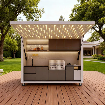Outdoor Stainless Steel BBQ Kitchen Cabinet with Remote Control - Weatherproof Outdoor Kitchen for Patio and Backyard Grilling