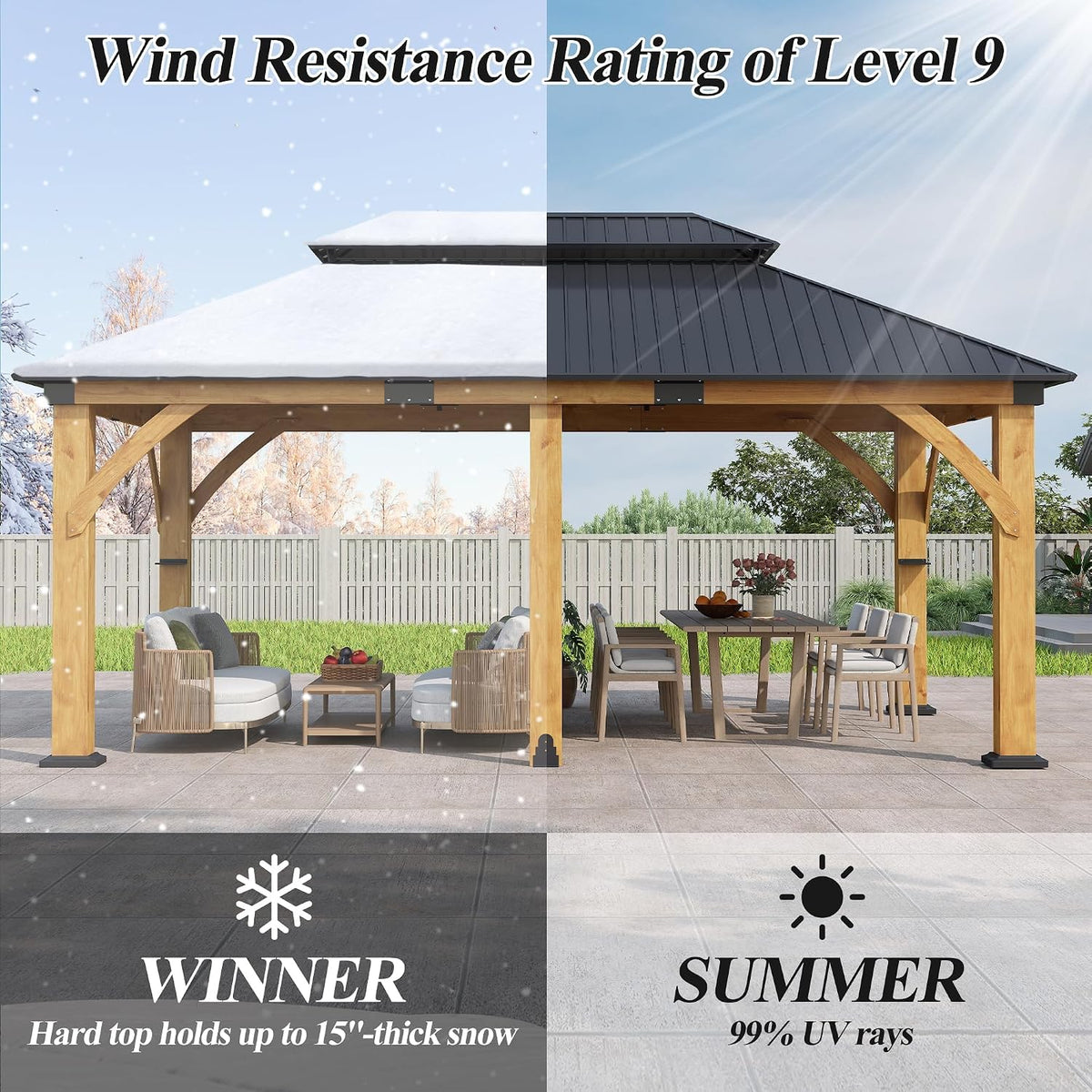 Luxurious 12’X 20’ Outdoor Spruce Wood Gazebo with Elegant Double Roof Design and Versatile Shelving