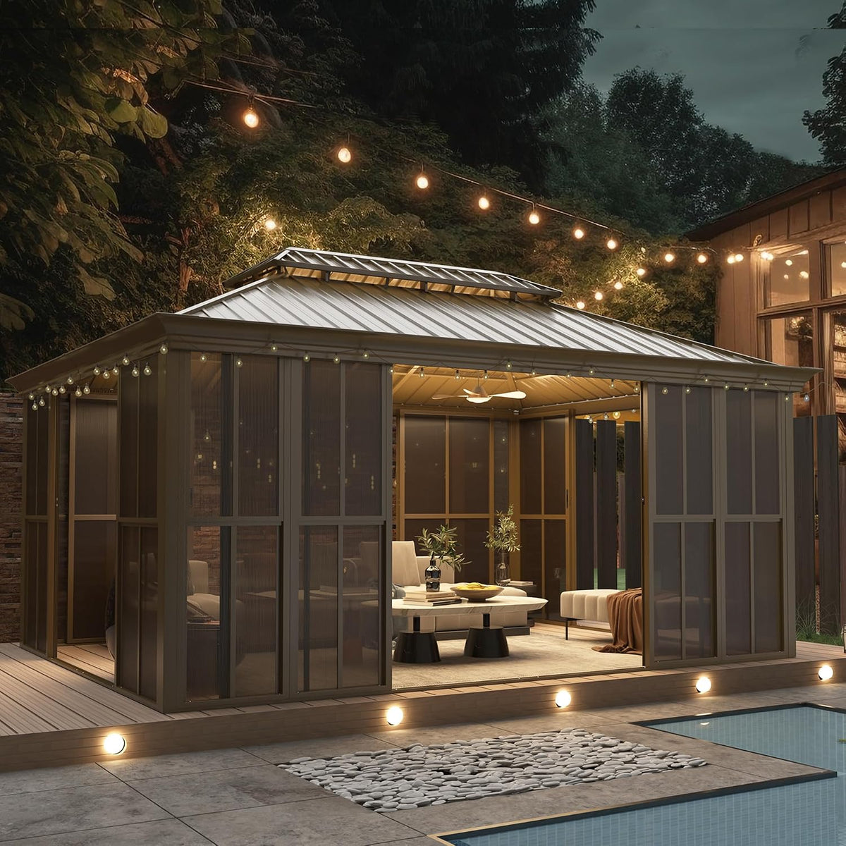 Experience the Ultimate Outdoor Retreat with Our 12' x 20' Hardtop Gazebo – Sturdy Aluminum Frame, Galvanized Steel Double Roof, and Cozy Netting for Your Patio, Lawn, or Deck!