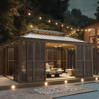 Experience the Ultimate Outdoor Retreat with Our 12' x 20' Hardtop Gazebo – Sturdy Aluminum Frame, Galvanized Steel Double Roof, and Cozy Netting for Your Patio, Lawn, or Deck!