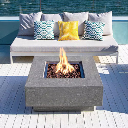 Manhattan 36" Square Concrete Propane Fire Table - Stylish Outdoor Heating with Lava Rocks & Cover