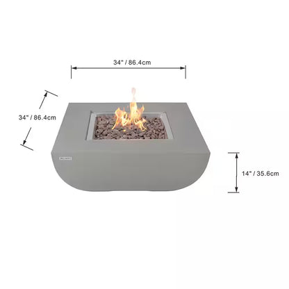 Westport 34" Grey Round Concrete Propane Fire Pit Table with Electronic Ignition, Cover & Lava Rock - Perfect for Cozy Evenings Outdoors!