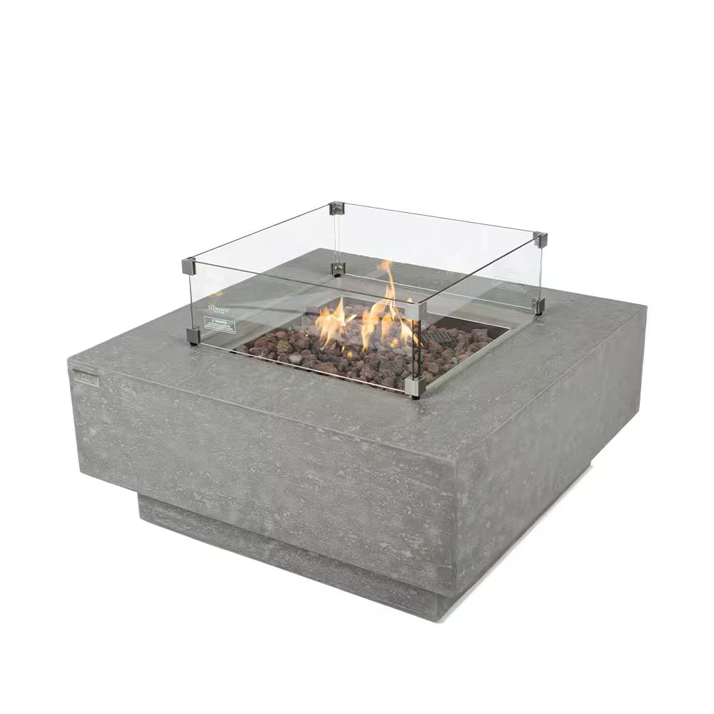 Manhattan 36" Square Concrete Propane Fire Table - Stylish Outdoor Heating with Lava Rocks & Cover