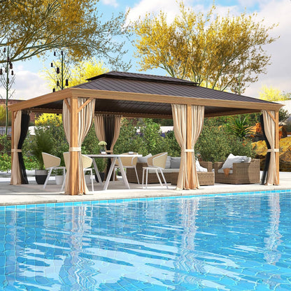 Experience the Ultimate Outdoor Retreat with Our 12' x 20' Hardtop Gazebo – Sturdy Aluminum Frame, Galvanized Steel Double Roof, and Cozy Netting for Your Patio, Lawn, or Deck!