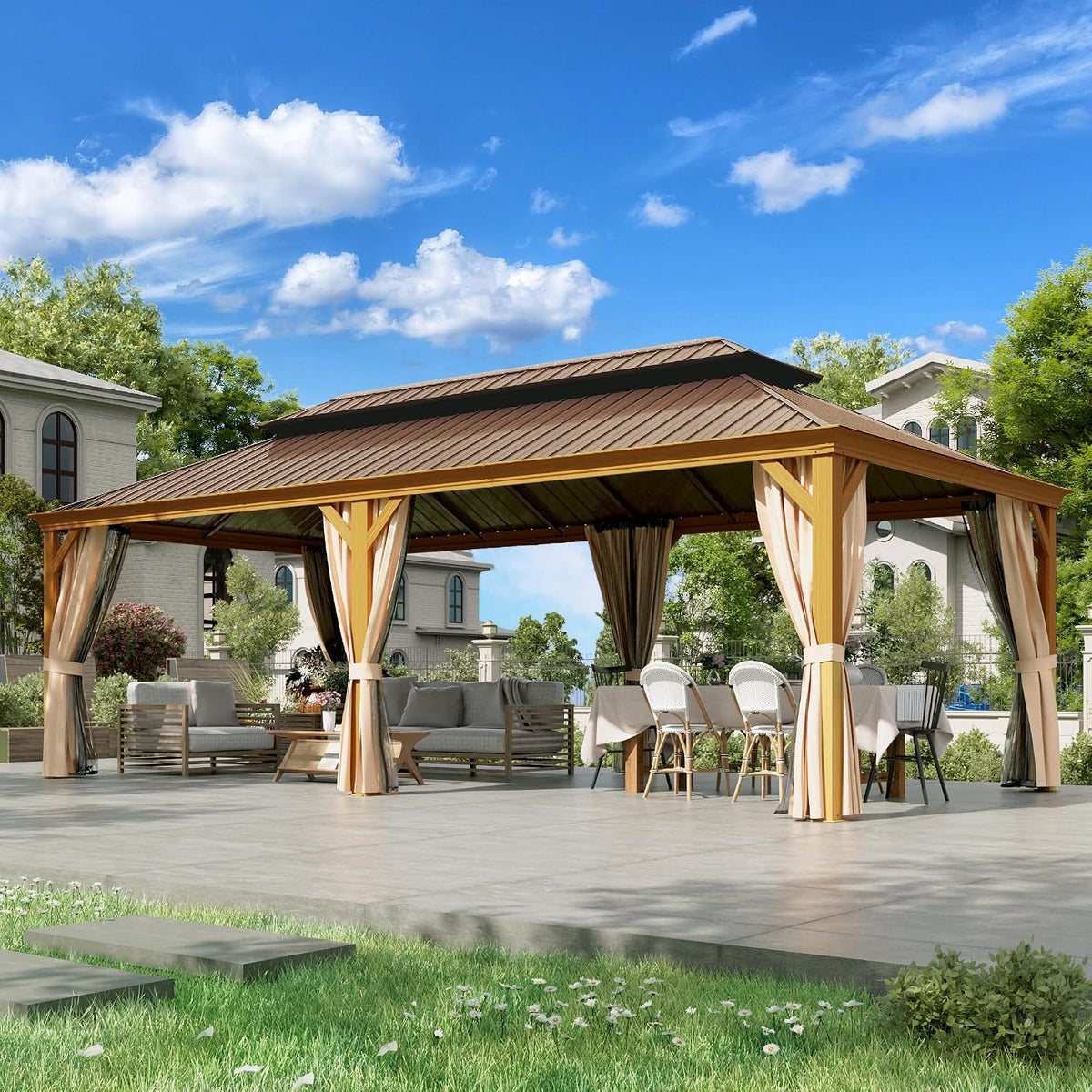 Experience the Ultimate Outdoor Retreat with Our 12' x 20' Hardtop Gazebo – Sturdy Aluminum Frame, Galvanized Steel Double Roof, and Cozy Netting for Your Patio, Lawn, or Deck!