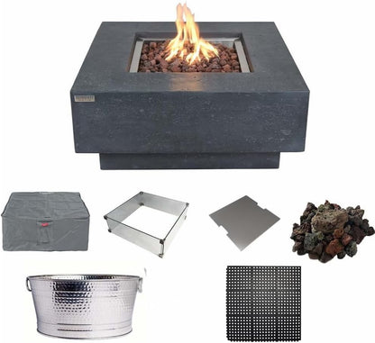 Stylish 36" x 36" Manhattan Propane Fire Pit Table in Durable Cast Concrete