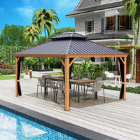 Apollo 12 Ft. X 14 Ft. Wood like Aluminum Hardtop Gazebo with Galvanized Steel Roof and Mosquito Net