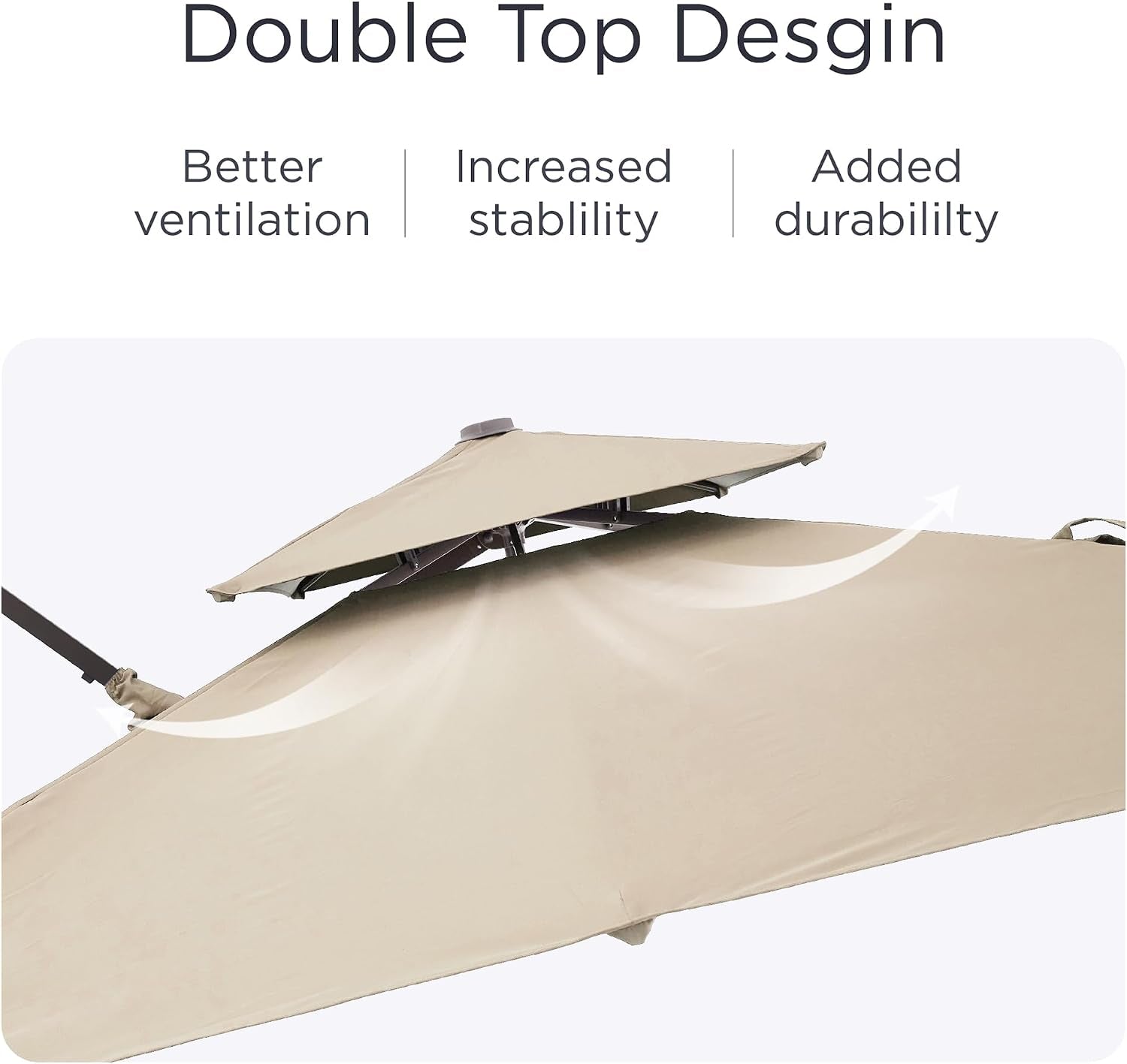 9' X 12' Patio Umbrella with LED Lights Outdoor Cantilever Umbrellas | Heavy Duty Aluminum Frame, Double Top Waterproof Canopy, 360-Degree Rotation, for Pool Garden Deck, Beige