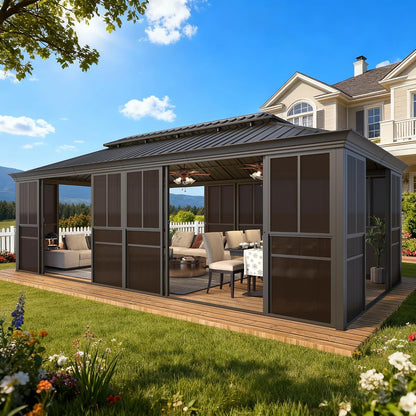 Experience the Ultimate Outdoor Retreat with Our 12' x 20' Hardtop Gazebo – Sturdy Aluminum Frame, Galvanized Steel Double Roof, and Cozy Netting for Your Patio, Lawn, or Deck!