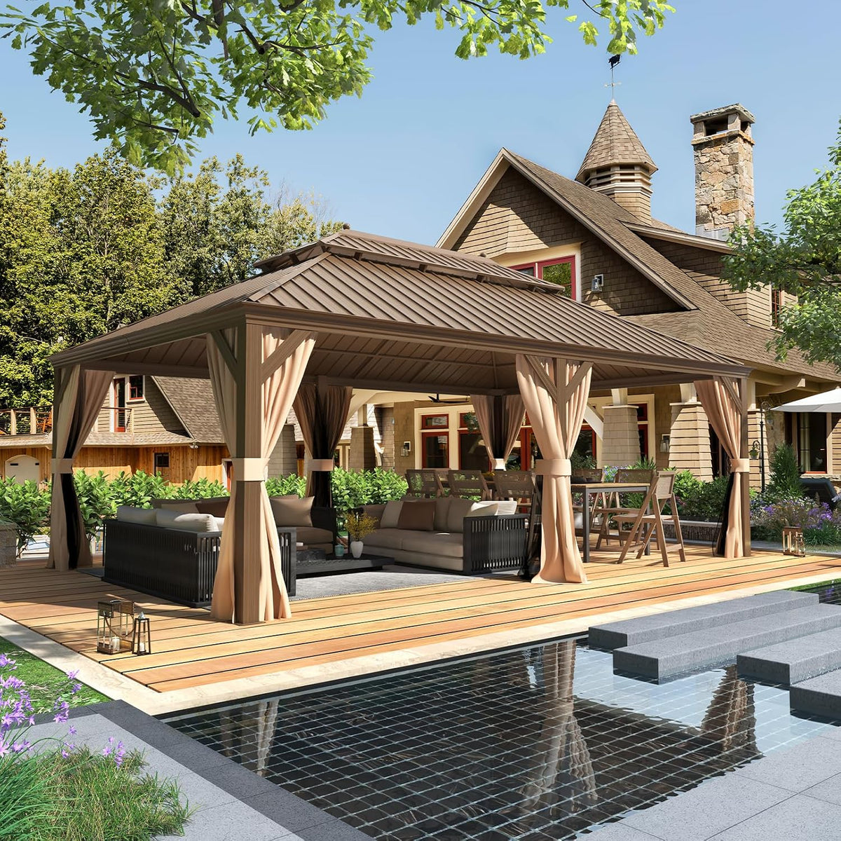 Experience the Ultimate Outdoor Retreat with Our 12' x 20' Hardtop Gazebo – Sturdy Aluminum Frame, Galvanized Steel Double Roof, and Cozy Netting for Your Patio, Lawn, or Deck!