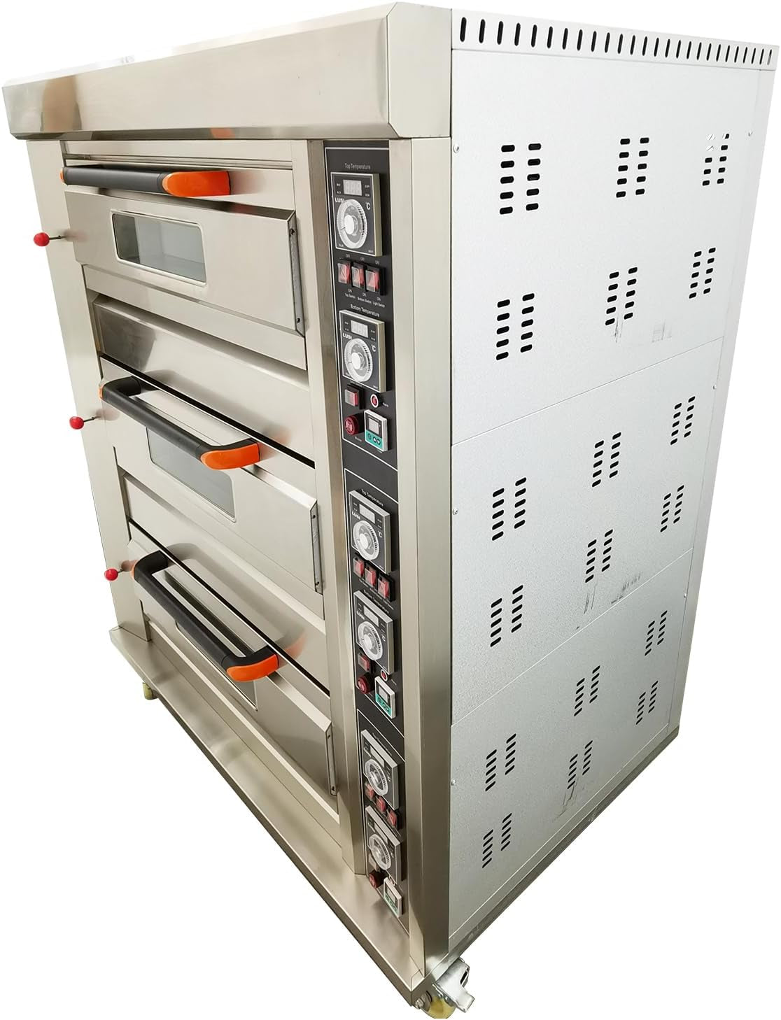 Professional 3-Layer Gas Pizza Oven with 6 Plate Capacity, 110V 300W Stainless Steel, Ideal for Restaurants and Bakeries, Temperature Range 0℃-400℃, Timer 0-99 Minutes, Single Phase