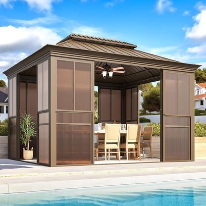 Experience the Ultimate Outdoor Retreat with Our 12' x 20' Hardtop Gazebo – Sturdy Aluminum Frame, Galvanized Steel Double Roof, and Cozy Netting for Your Patio, Lawn, or Deck!