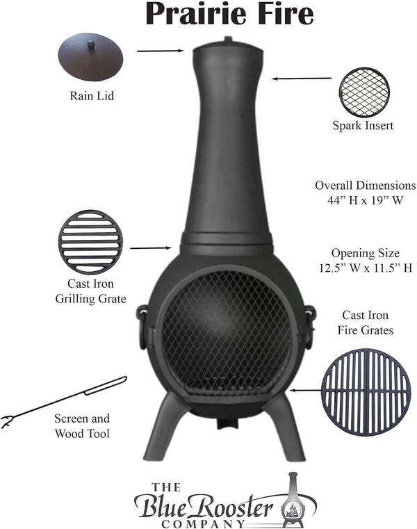Elevate Your Outdoor Experience with the Blue Rooster Prairie Fire 44" Tall Wood-Burning Cast Aluminum Chiminea - Perfect for Deck or Patio!