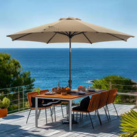 9 Ft. Patio Umbrella for Outdoor with Push Button Tilt and Crank Table Umbrella plus Base in Tan