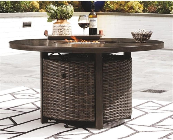 Upgrade Your Outdoor Space with the Signature Design by Ashley Brown Paradise Trail Round Wicker Fire Pit Table