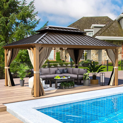 Experience the Ultimate Outdoor Retreat with Our 12' x 20' Hardtop Gazebo – Sturdy Aluminum Frame, Galvanized Steel Double Roof, and Cozy Netting for Your Patio, Lawn, or Deck!
