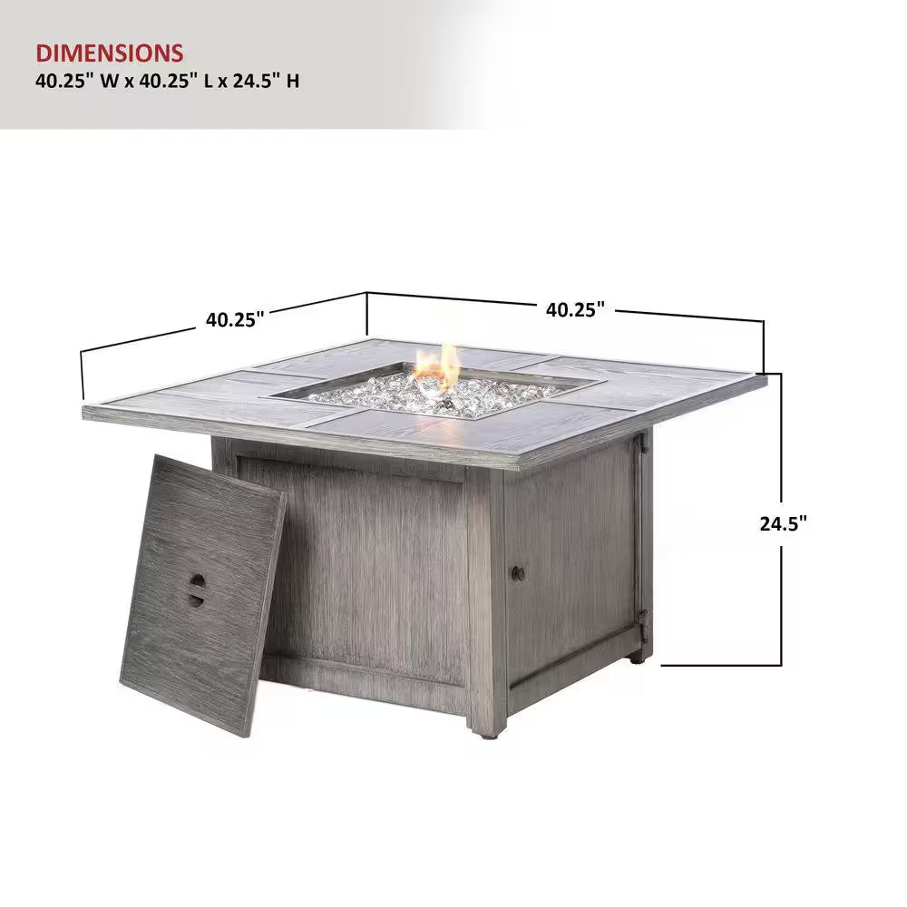 Cheyenne 40" x 25" Square Aluminum Propane Fire Pit Table with Stunning Glacier Ice Firebeads