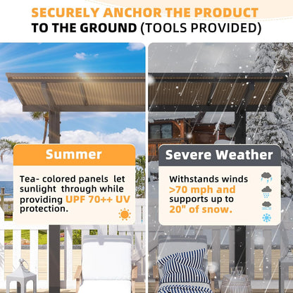 Stylish 10' x 10' Lean-To Gazebo & Pergola - Durable Hard Top Carport for Patios & Decks