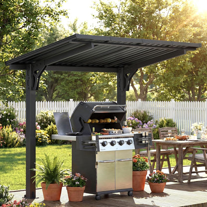 Stylish 10' x 10' Lean-To Gazebo & Pergola - Durable Hard Top Carport for Patios & Decks