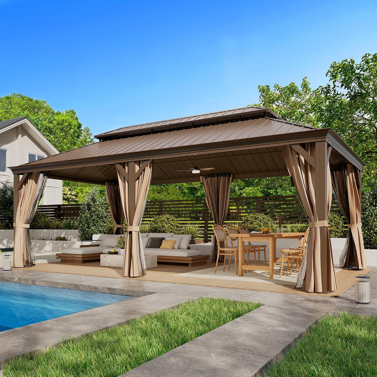 Experience the Ultimate Outdoor Retreat with Our 12' x 20' Hardtop Gazebo – Sturdy Aluminum Frame, Galvanized Steel Double Roof, and Cozy Netting for Your Patio, Lawn, or Deck!