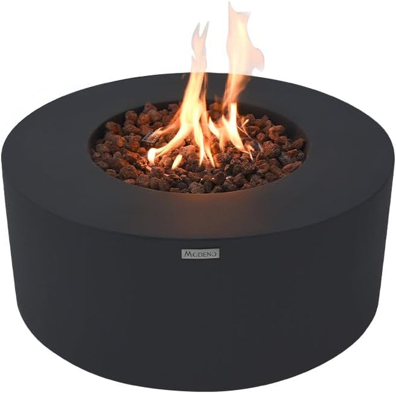 Nantucket 26" Modern Concrete Fire Pit with Lava Rocks - Perfect for Patios, Gardens, and Indoor Heating
