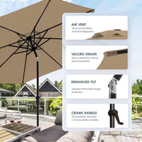 9 Ft. Patio Umbrella for Outdoor with Push Button Tilt and Crank Table Umbrella plus Base in Tan