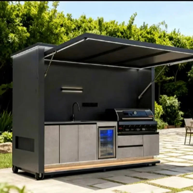 Outdoor Stainless Steel BBQ Kitchen Cabinet with Remote Control - Weatherproof Outdoor Kitchen for Patio and Backyard Grilling