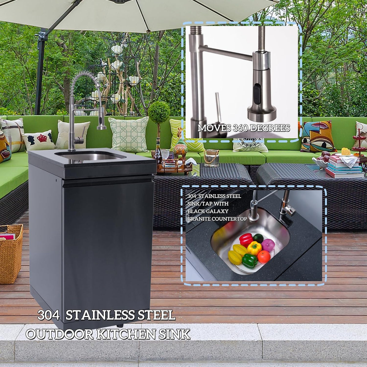 Professional Outdoor Kitchen Island Gas Grill System Featuring 4 Burners, Rotisserie Kit, Integrated Sink, Wine Cooler, and Granite Countertop