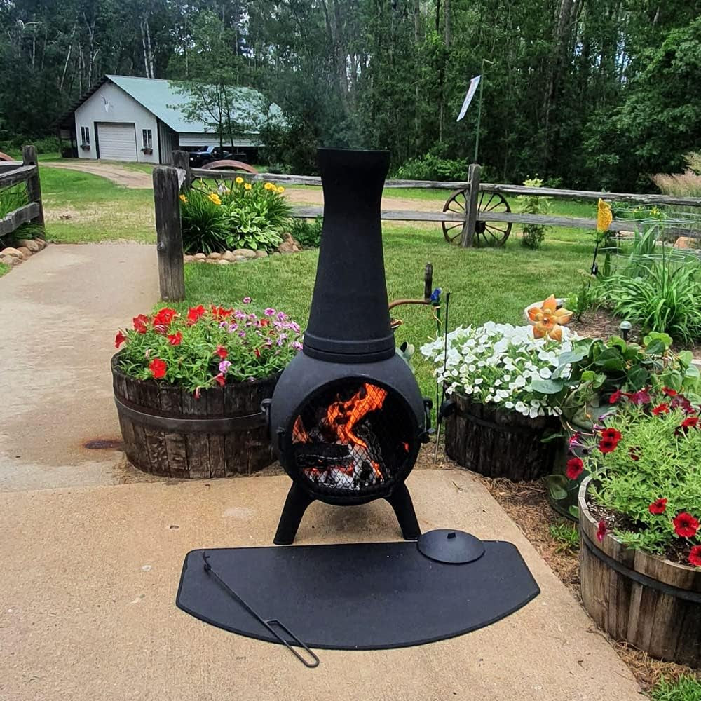 Elevate Your Outdoor Experience with the Blue Rooster Prairie Fire 44" Tall Wood-Burning Cast Aluminum Chiminea - Perfect for Deck or Patio!