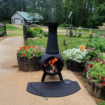 Elevate Your Outdoor Experience with the Blue Rooster Prairie Fire 44" Tall Wood-Burning Cast Aluminum Chiminea - Perfect for Deck or Patio!