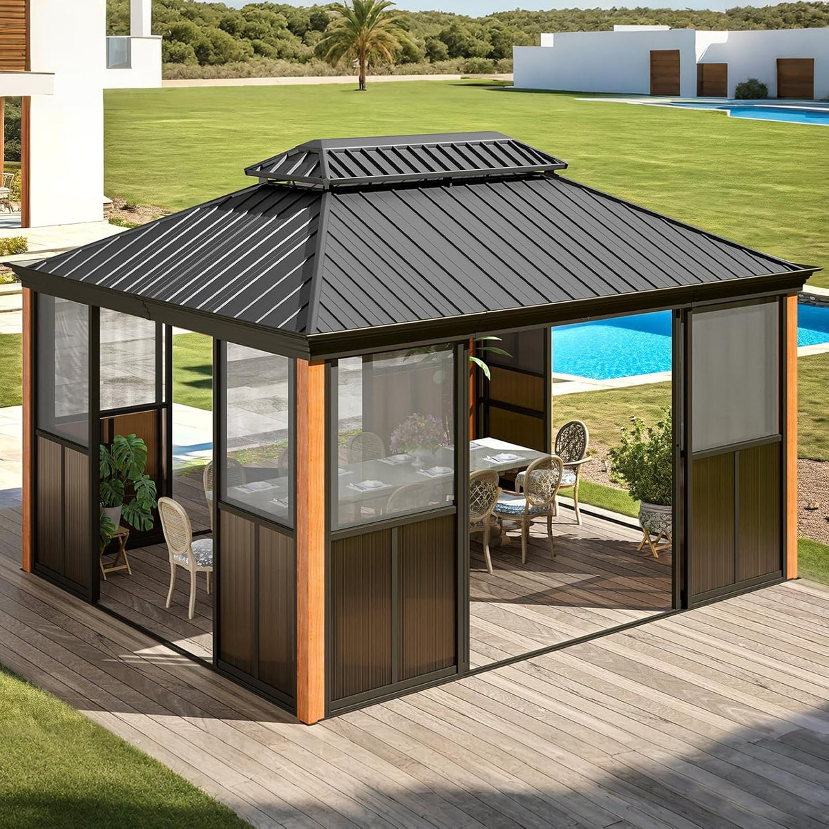 Experience the Ultimate Outdoor Retreat with Our 12' x 20' Hardtop Gazebo – Sturdy Aluminum Frame, Galvanized Steel Double Roof, and Cozy Netting for Your Patio, Lawn, or Deck!