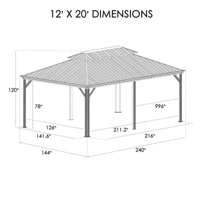 12-Ft X 20-Ft Hardtop Roof Aluminum Gazebo (Screen Included)