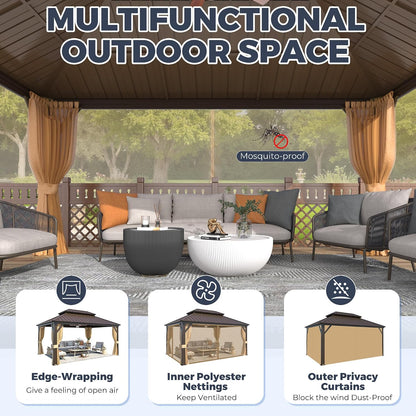Transform Your Outdoor Space: 12x16 ft Hardtop Gazebo with Mosquito Netting & Curtains - Durable Aluminum & Steel Design for Patio, Deck, and Garden!