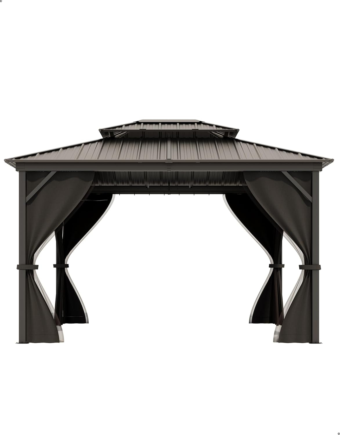 Elevate Your Outdoor Experience with Our 12X14 Ft Hardtop Gazebo - Heavy Duty Double Roof, Nettings, and Curtains for Ultimate Comfort and Style in Grey