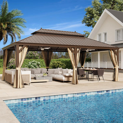 Experience the Ultimate Outdoor Retreat with Our 12' x 20' Hardtop Gazebo – Sturdy Aluminum Frame, Galvanized Steel Double Roof, and Cozy Netting for Your Patio, Lawn, or Deck!