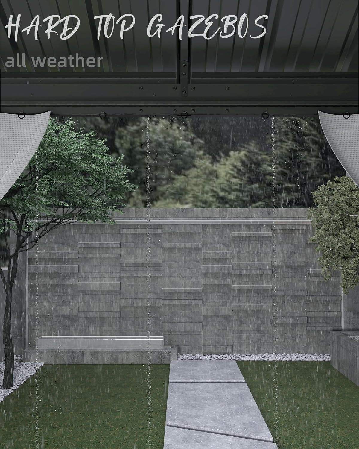 Elevate Your Outdoor Experience with Our 12X14 Ft Hardtop Gazebo - Heavy Duty Double Roof, Nettings, and Curtains for Ultimate Comfort and Style in Grey