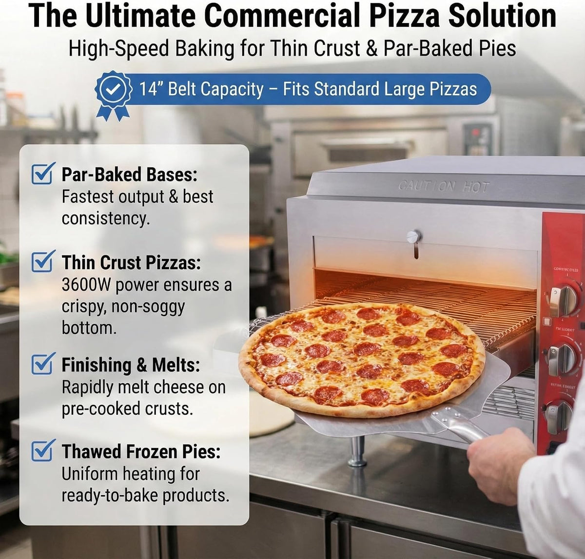 14-Inch Commercial Conveyor Pizza Oven, 3500W 208V Countertop Electric Oven with 14-Inch Belt and 6-20P Plug for Efficient Baking (60Hz)