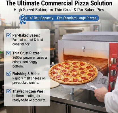 14-Inch Commercial Conveyor Pizza Oven, 3500W 208V Countertop Electric Oven with 14-Inch Belt and 6-20P Plug for Efficient Baking (60Hz)