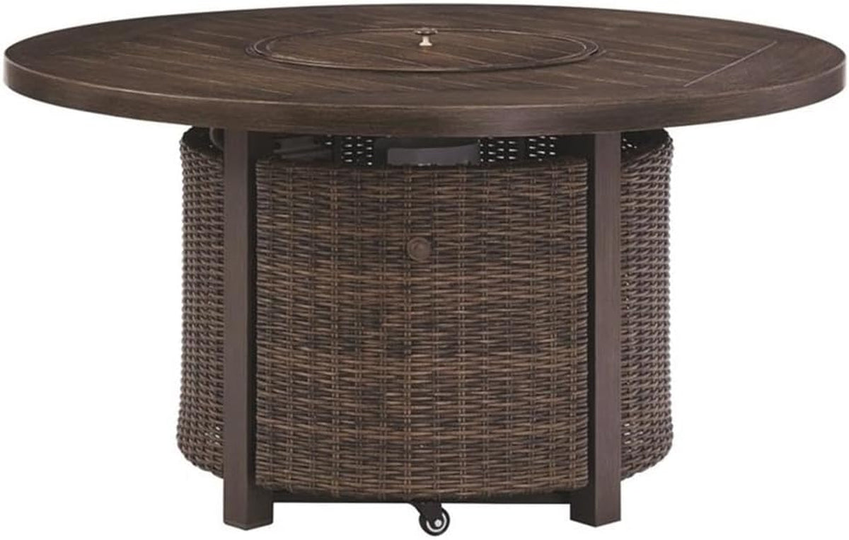 Upgrade Your Outdoor Space with the Signature Design by Ashley Brown Paradise Trail Round Wicker Fire Pit Table