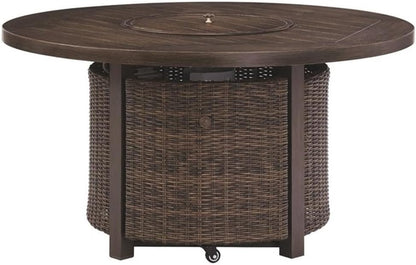 Upgrade Your Outdoor Space with the Signature Design by Ashley Brown Paradise Trail Round Wicker Fire Pit Table