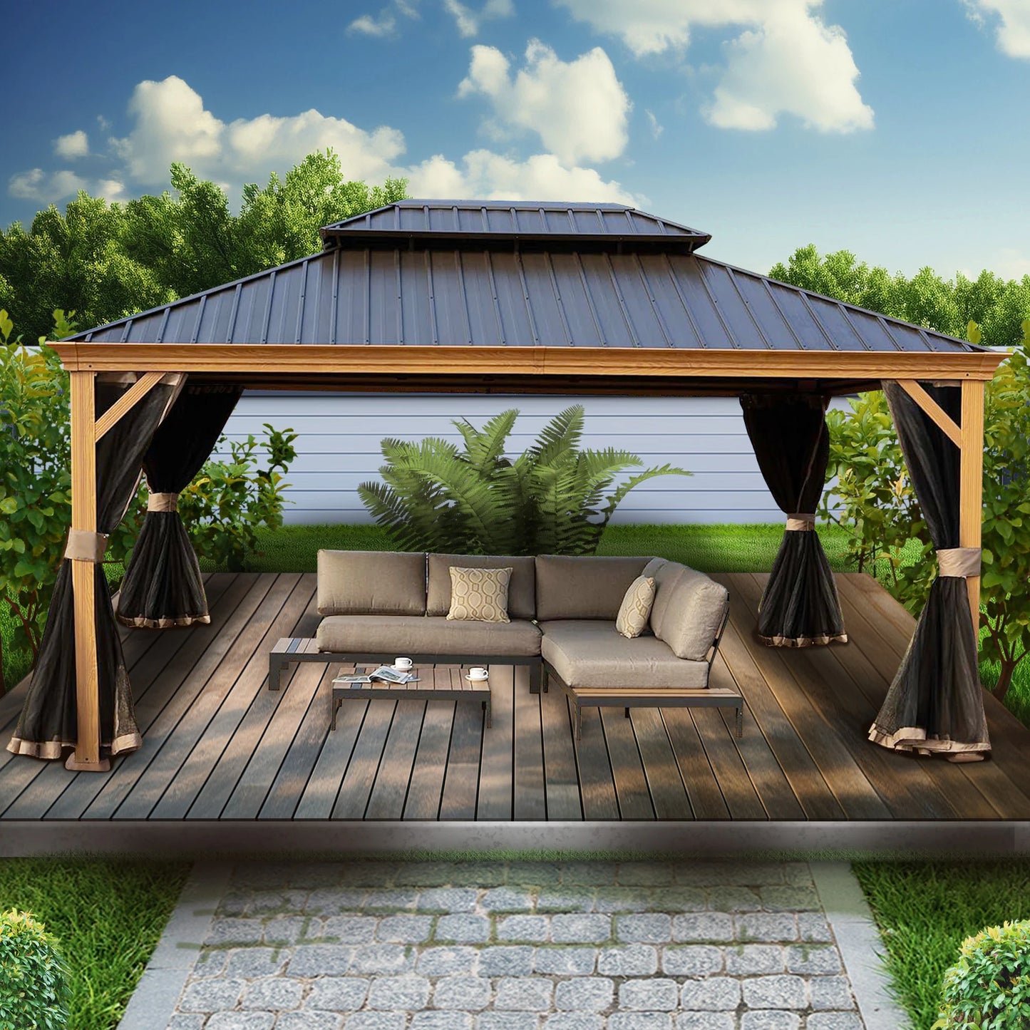 12-Ft X 20-Ft Hardtop Roof Aluminum Gazebo (Screen Included)