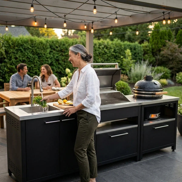 Modular Outdoor Kitchen Designed for Year-Round Entertaining, 304 Stainless Steel, Sink and Bar Cabinets