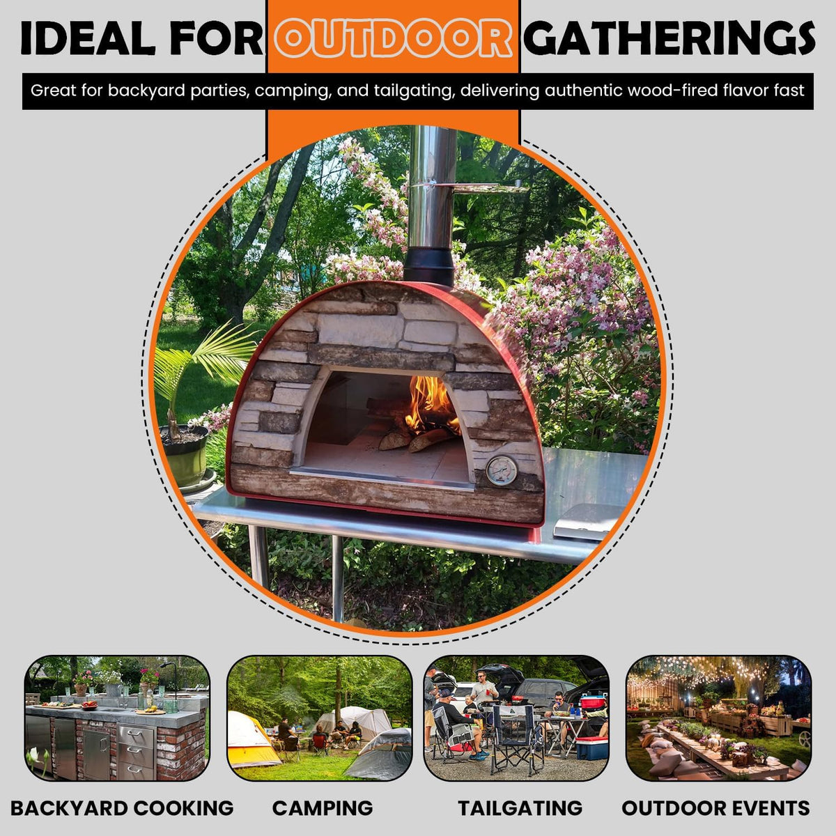 Maximus Red Wood-Fired Portable Outdoor Pizza Oven - Handmade in Portugal with Stainless Steel Chimney, Pizza Peel, Thermometer, Extra Floor Tile, and Baking Dish Included