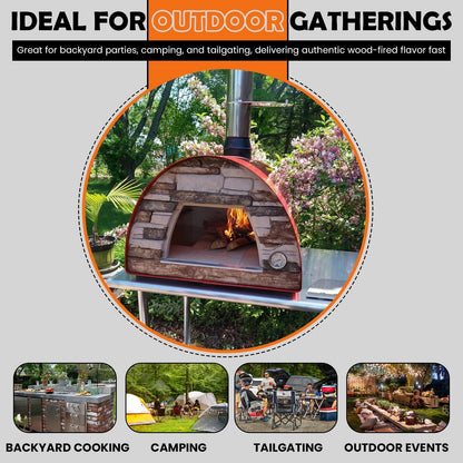Maximus Red Wood-Fired Portable Outdoor Pizza Oven - Handmade in Portugal with Stainless Steel Chimney, Pizza Peel, Thermometer, Extra Floor Tile, and Baking Dish Included